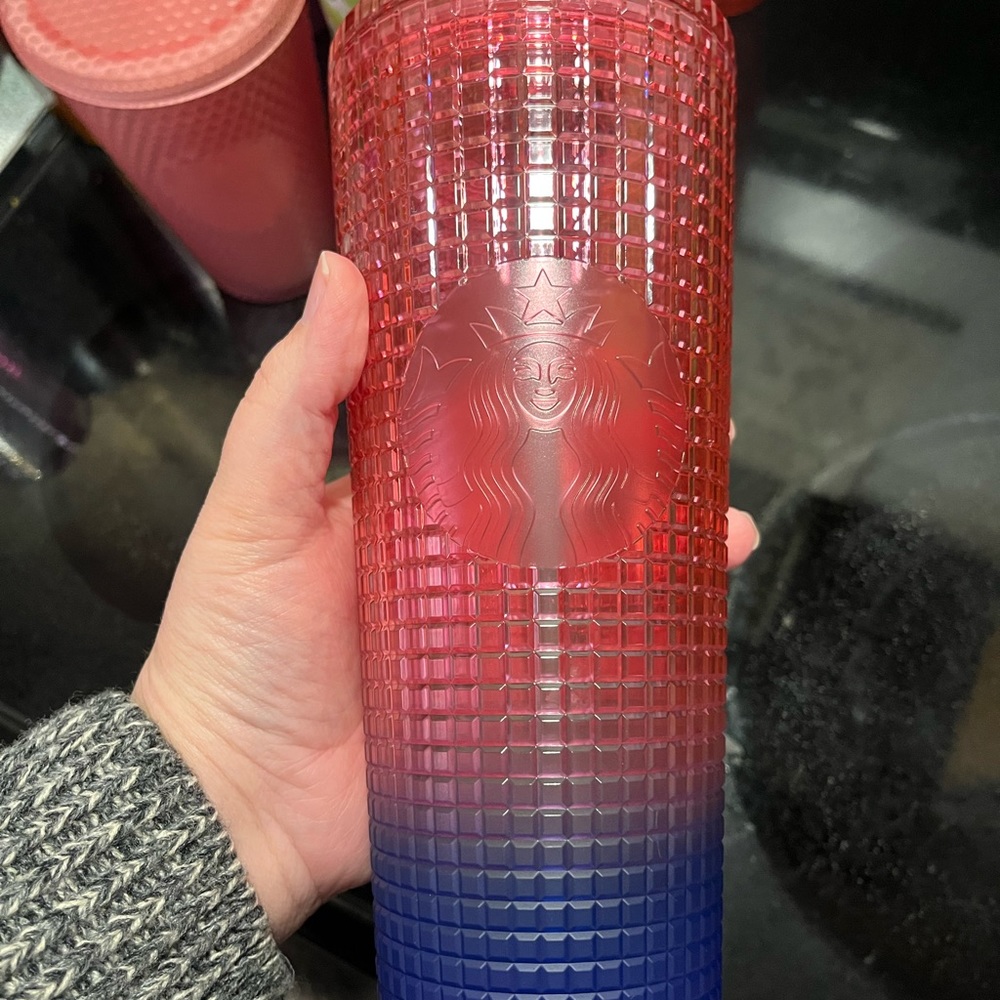 Starbucks Venti Pink and Blue Grid Tumbler